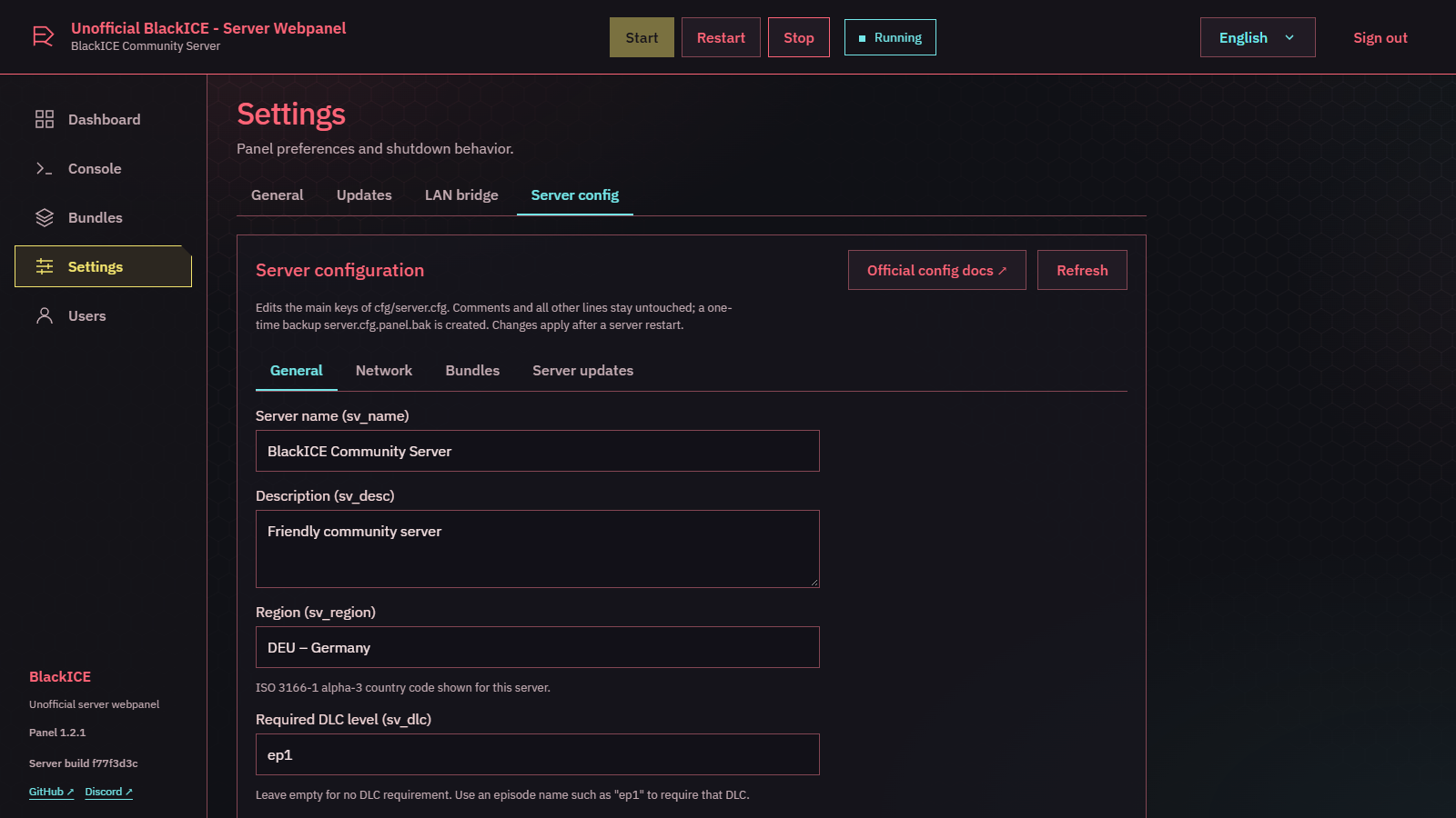 Server configuration